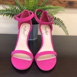 Anne Michelle Suede Ankle Strap Open Toe Heel